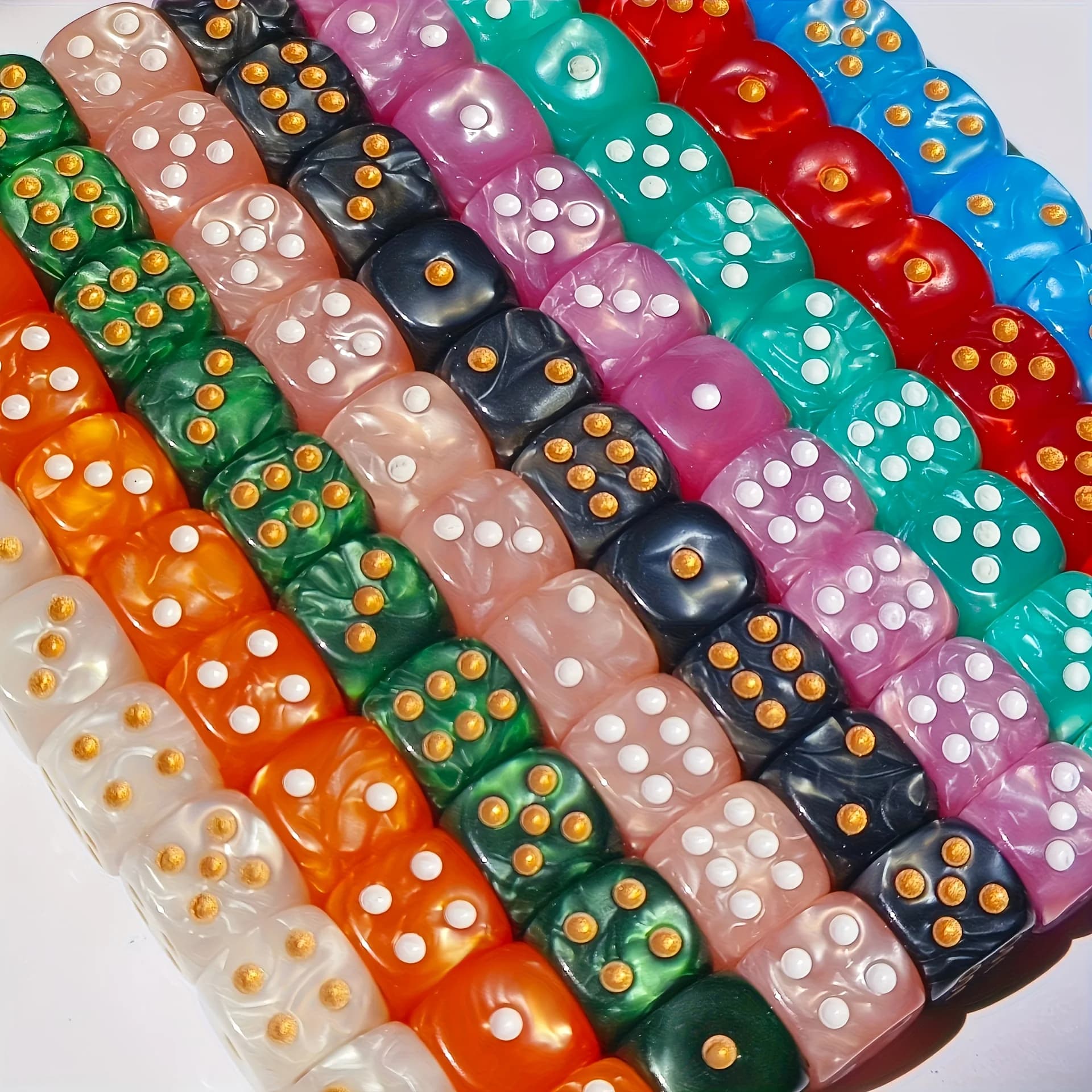 10 pezzi di mini dadi con angoli arrotondati e motivo a perla, set di dadi D6 da 12 mm/0,472 pollici, accessori per giochi di scacchi, regalo perfetto per il compleanno