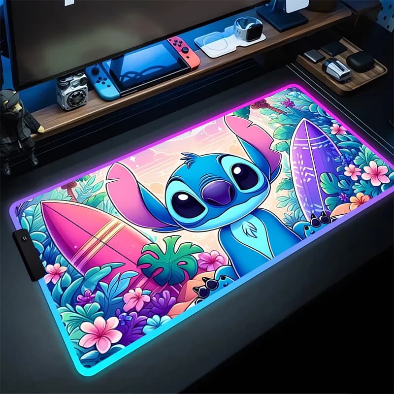RGB Stitch Luminoso Mouse Pad PC Kawaii Anime Colorato Mousepad XXL Gamer Cabinet Tappeto per tastiera Laptop Gaming Tappetino da scrivania esteso