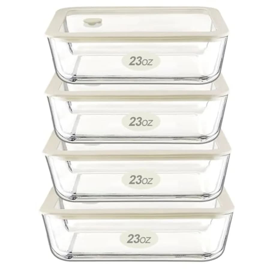 Set di Contenitori in Vetro per Alimenti con Coperchio in Vetro, 4 Pezzi, Ermetici e Antigoccia, 100% Senza Plastica, per Preparazione Pasti
