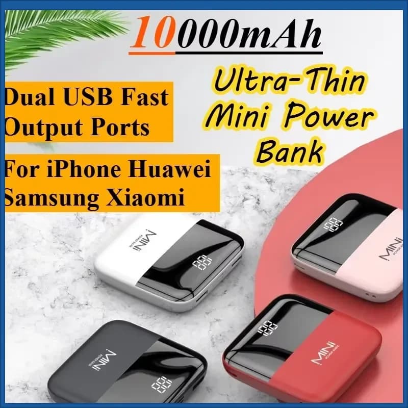 10000mAh Ultra-Thin Mini Power Bank Large-capacity Pocket Portable Charge Dual USB External Battery for iPhone Samsung Huawei