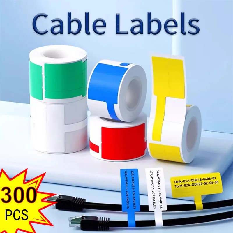 100/300pcs Etichette per cavi Adesivi Autoadesivi Durevoli Rotolo Filo Classificazione della rete Carta per etichette termiche per stampante portatile