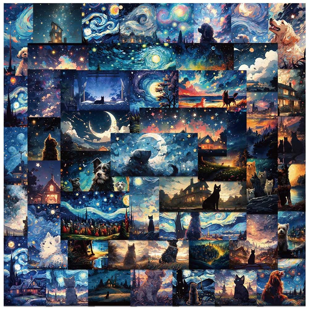 10/30/53pcs Fantasy Starry Sky Animal Oil Painting Stickers Aesthetic DIY Luggage Phone Notebook Cute Cartoon Decals Decoration