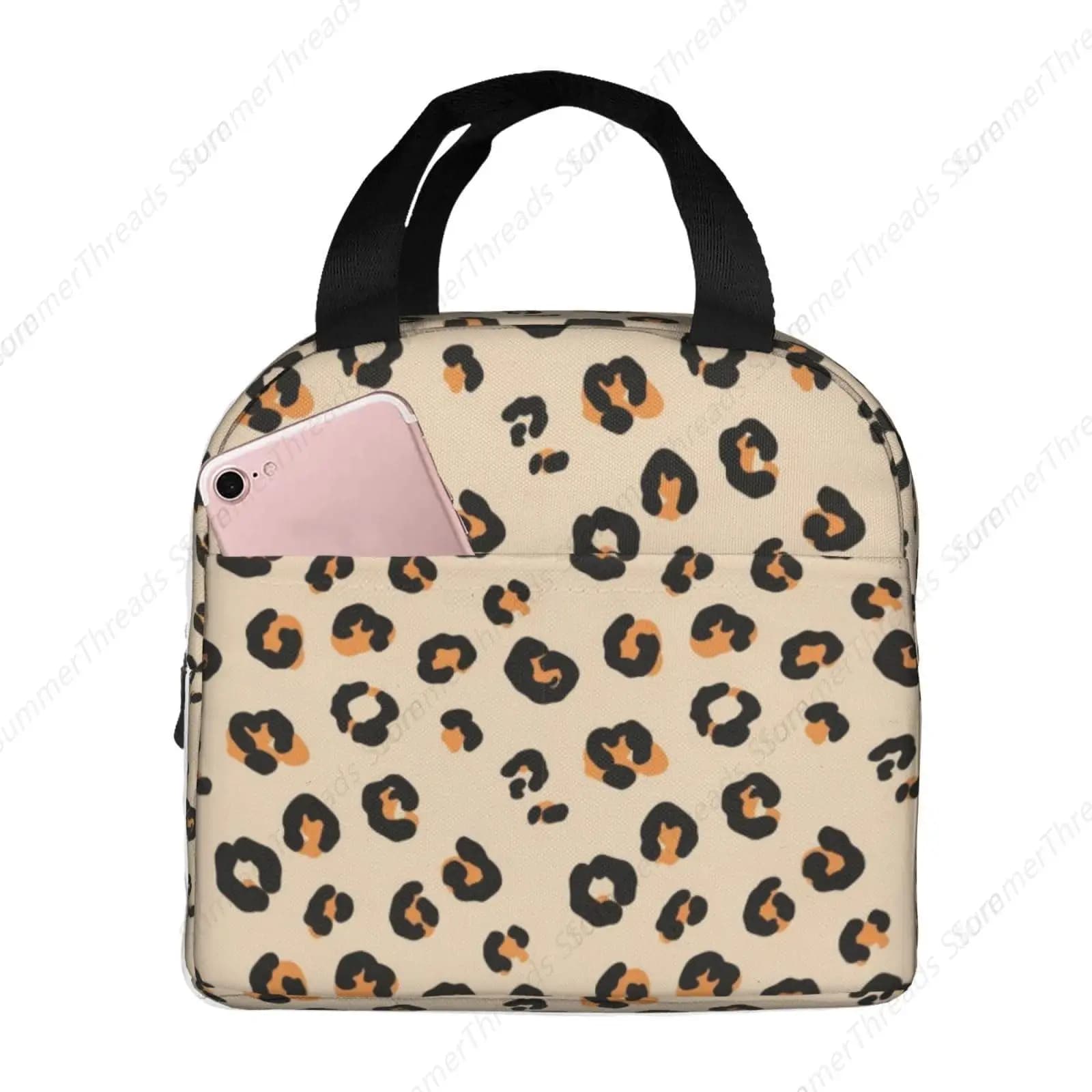 Borsa per il pranzo artistica con stampa leopardata ghepardo per la preparazione dei pasti da lavoro, contenitore per il pranzo con borsa termica in poliestere, custodia multiuso