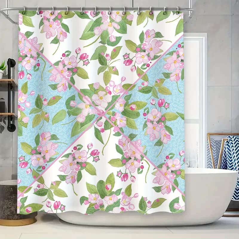Stravagante tenda da doccia con stampa floreale Decorazione da bagno impermeabile Trattamento per finestre del bagno Decorazione della casa Rosa Blu Bianco Verde Leav