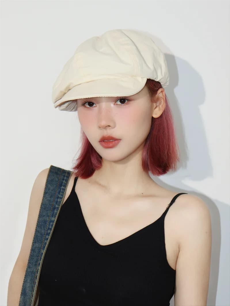 Retro Octagonal Hat Women's Summer Large Head Circumference Cotton Linen Japanese Style Versatile Newsboy Beret Cap