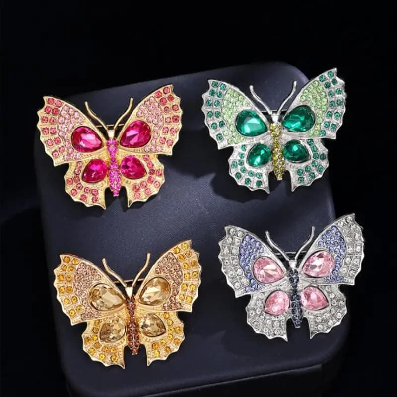 1 spilla a farfalla con strass, spilla in cristallo scintillante per decorazione da bavero per camicetta da donna