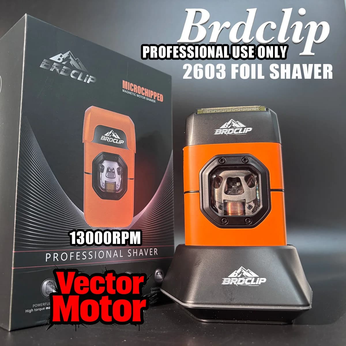 Professional Electric Razor from Barbiere 13000RPM with Motor Vector BRDCLIP 2603, Fully Metal with Charging Base, Rulebarba for Barbiere