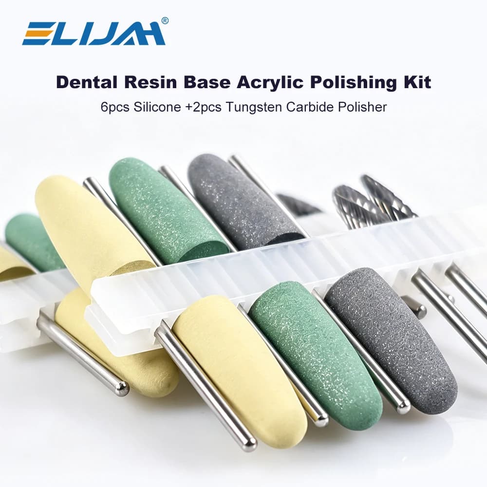 Kit di frese per lucidatura basi in resina dentale ELIJAH, frese rotanti in carburo di tungsteno a forma di fragola, lucidatori per laboratorio odontoiatrico