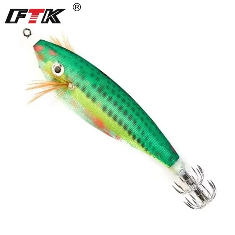FTK 16g Squid Jig Sea Fishing Lure Luminoso Polpo Calamari Gancio Gamberetti Richiamo Duro Esca Artificiale Occhi 3D