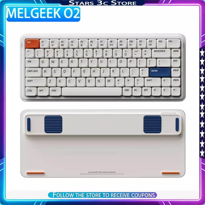 MelGeek O2 Low Axis Mechanical Keyboard Wireless Tri Mode Long Endurance Gasket Soft Elastic Structure Office Keyboard