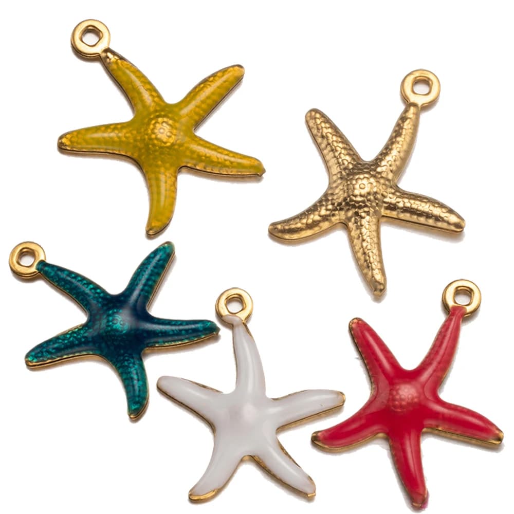 10pcs Gold Stainless Steel Starfish Enamel Charms Pendants for DIY Necklace Bracelet Earring Jewelry Making and Crafting Supply