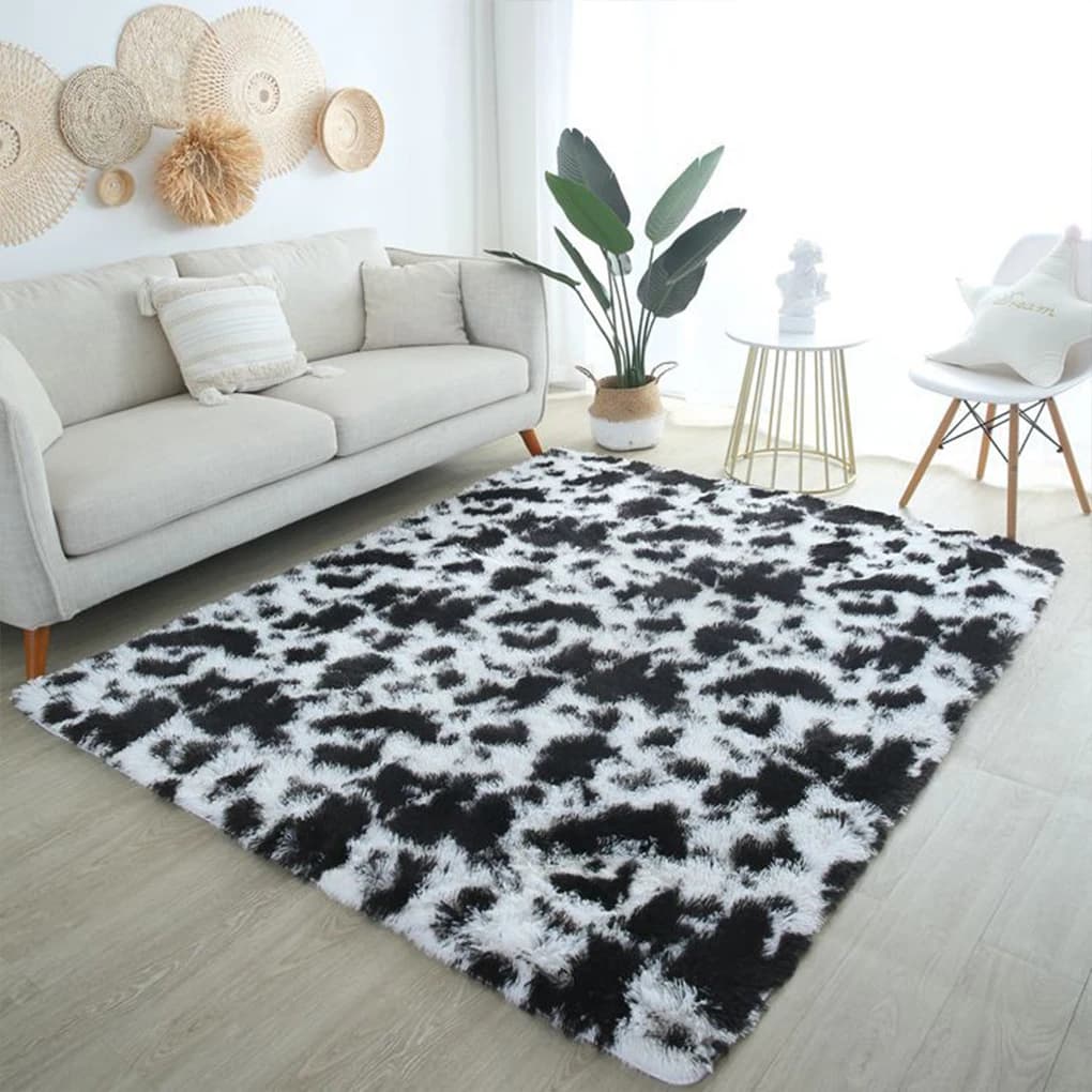 Polyester Bedroom Mat, Living Room Mat, Carpet with Nonwoven Base, Door Zerbino, Home, White and Black