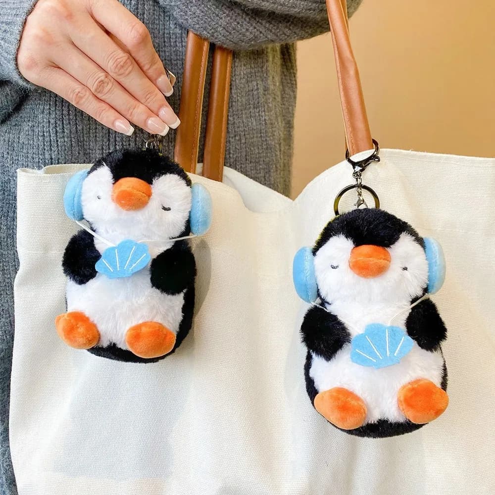 Auricolari a Forma di Pinguino, Portachiavi Divertente, Ciondolo per Telefono, Pinguino Morbido e Carino, Regalo di Natale