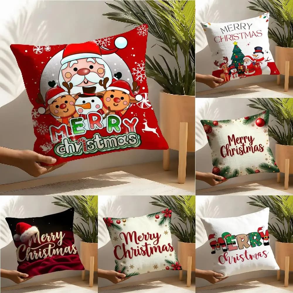 Buon Natale 2025 - Federa grigia e rossa in lino per cuscino, decorazione per divano e casa