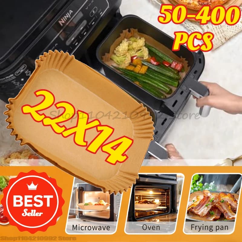 Heat-resistant brown rectangular non-stick non-stick paper sheets for air fryer, ideal for cooking and frying - Essential in the kitchen