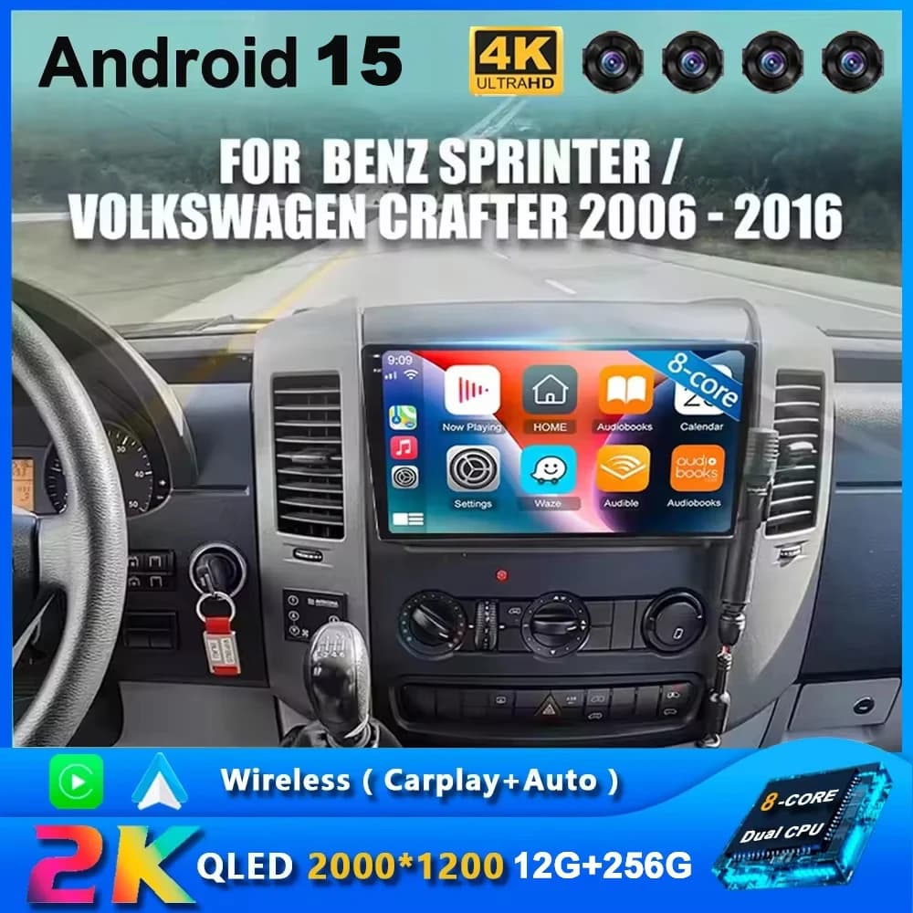 Android 15 2Din Autoradio for Mercedes Benz Sprinter Volkswagen Crafter 2006 -2016 Carplay GPS Multimedia Video Player Autoradio
