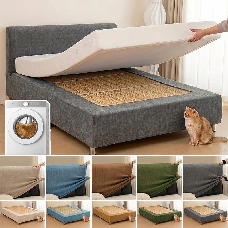 Stretch Bed Frame Cover Chenille Bed Skirt Protector Anti-Scratch Cat Proof Removable Washable Elastic Bed Skirt Boxspring Cover