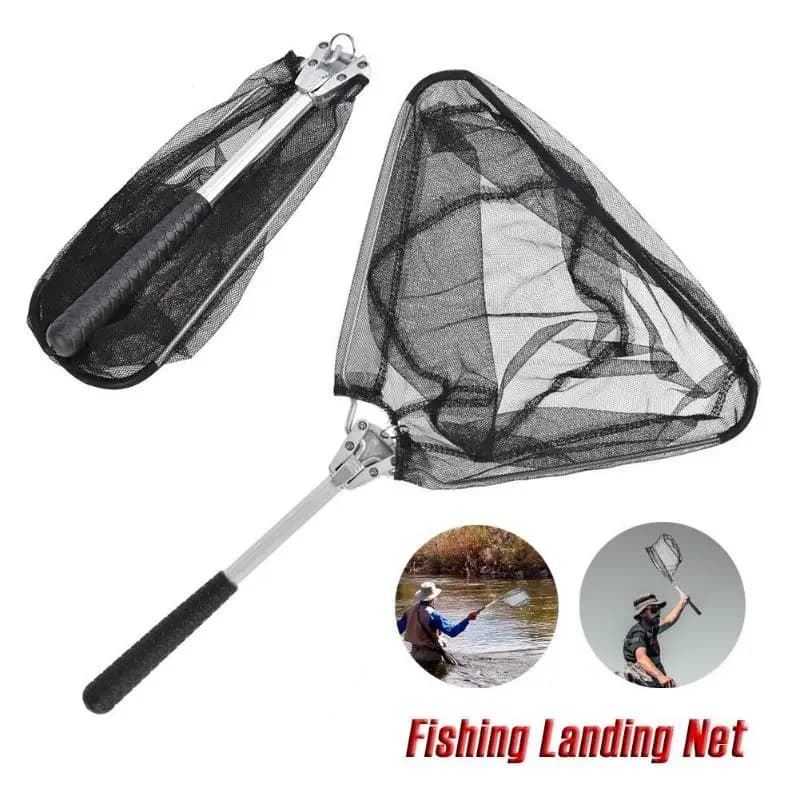 New 50cm Foldable Fishing Net Retractable Stainless Steel Fishing Net Triangular Pole Folding Fly Landing NetAcc