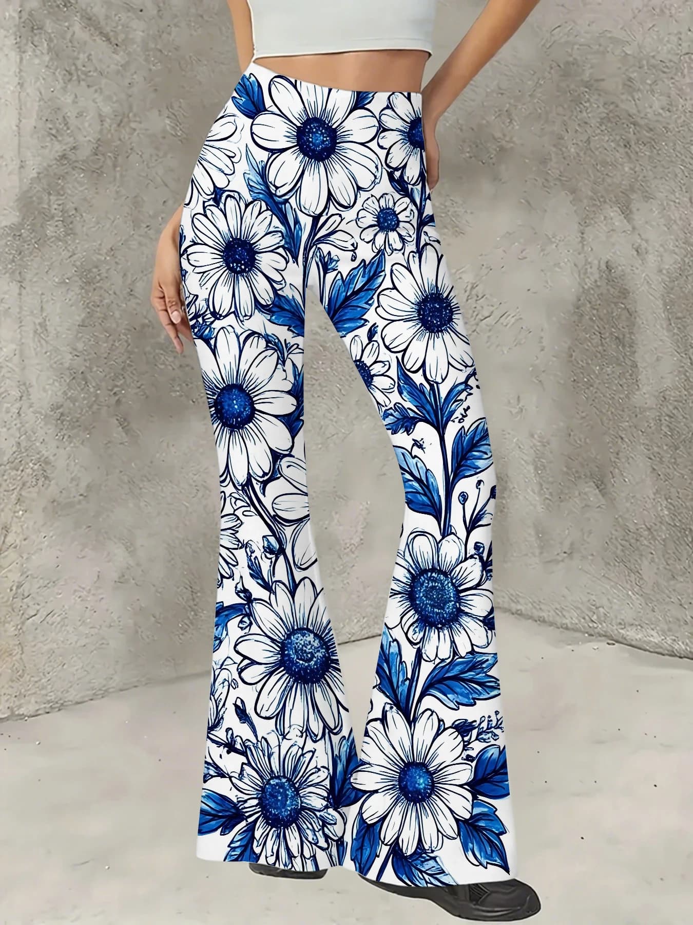 Pantaloni a Zampa d'Elefante con Stampa Floreale per Donna, Eleganti e Elasticizzati, Estivi