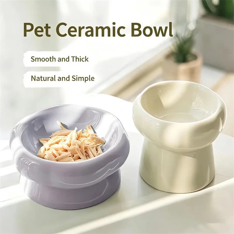 Cute Raised Ceramic Cat Bowl Tilted Pet Food Water Bowl Anti Black Chin Elevated Flower Shape Feeder Dish for Kitten Small Dog