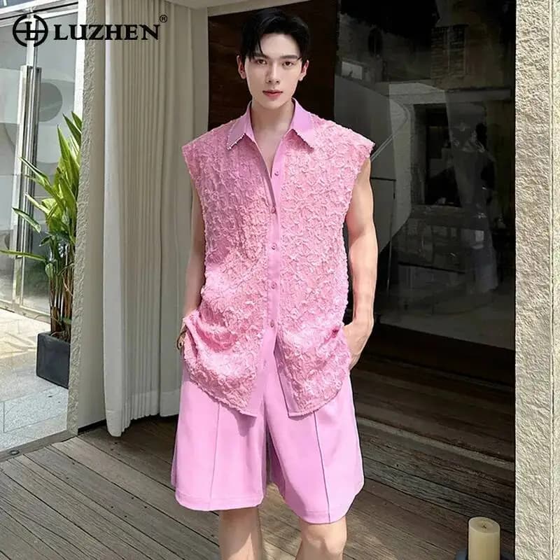 Completo Estivo da Uomo LUZHEN Tank Top Senza Maniche con Design Patchwork Tridimensionale e Pantaloncini Eleganti JY7065