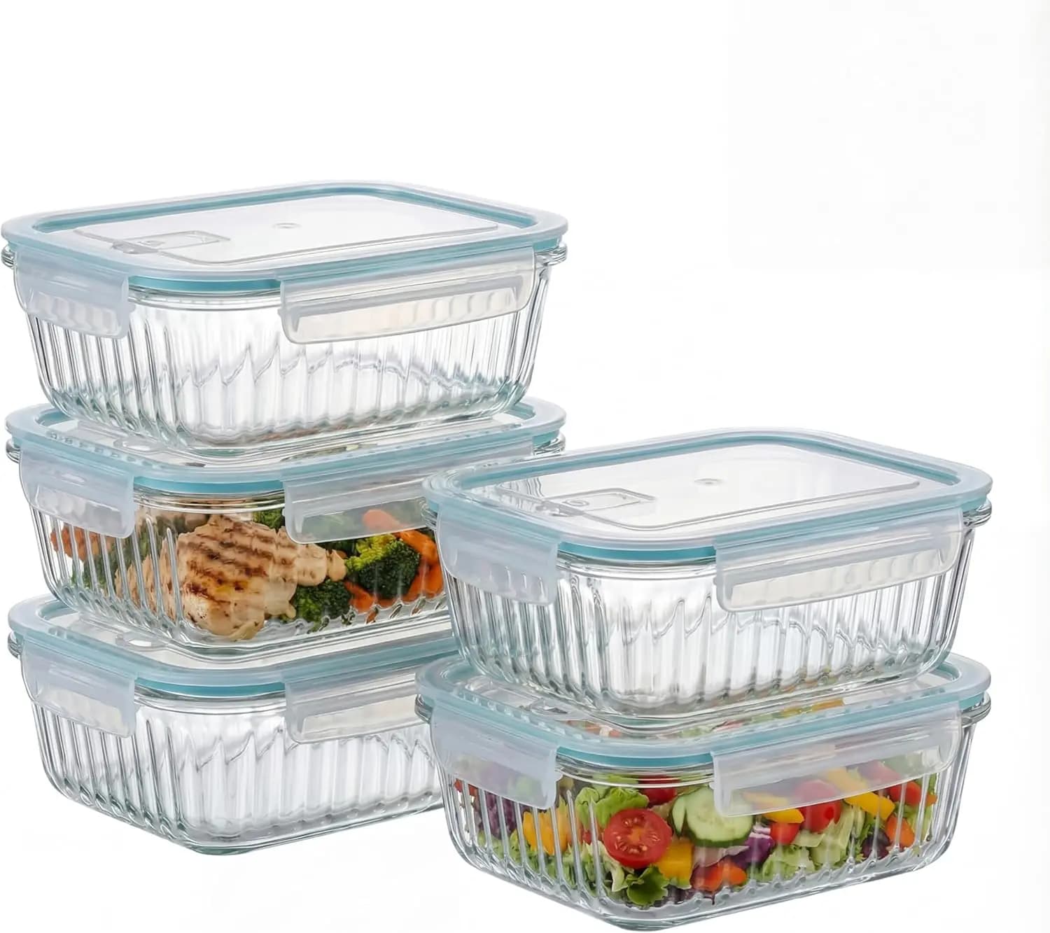 Set of 5 36 Oz Glass Containers for Pasti Preparation with Airtight Closing Covers, Glass Food Containers, Airtight Lunch Container, Suitable for Microwave and Oven