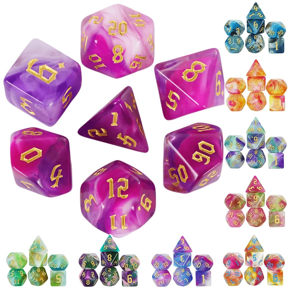 Dadi da gioco multicolori poliedrici 7 pezzi/set per giochi da gioco DNDGame Dungeon Dragons Table Board Roll