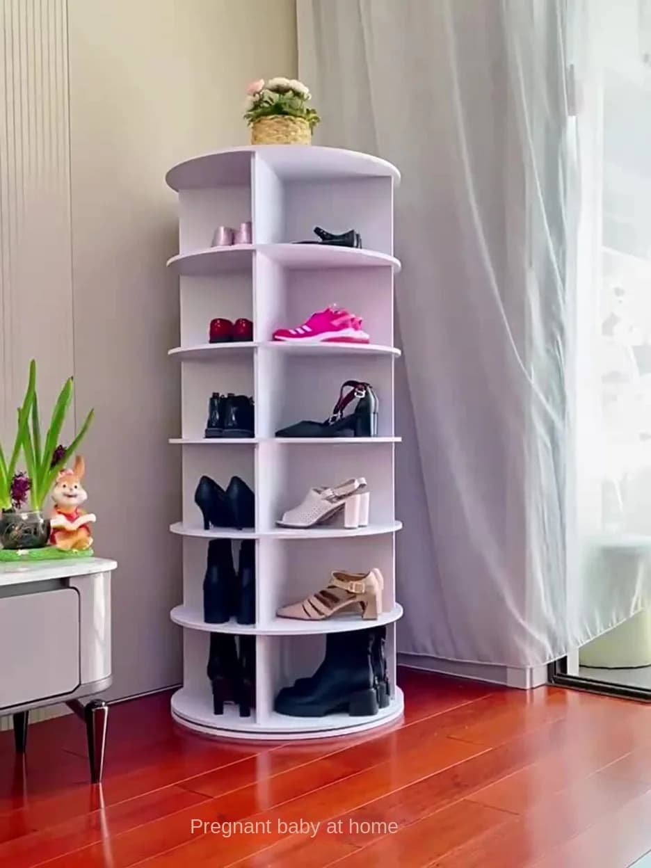 Scaffale per scarpe rotante multifunzionale, scaffale per borsa per la casa, giocattolo, espositore per rack di stoccaggio rotante a 360 gradi da pavimento