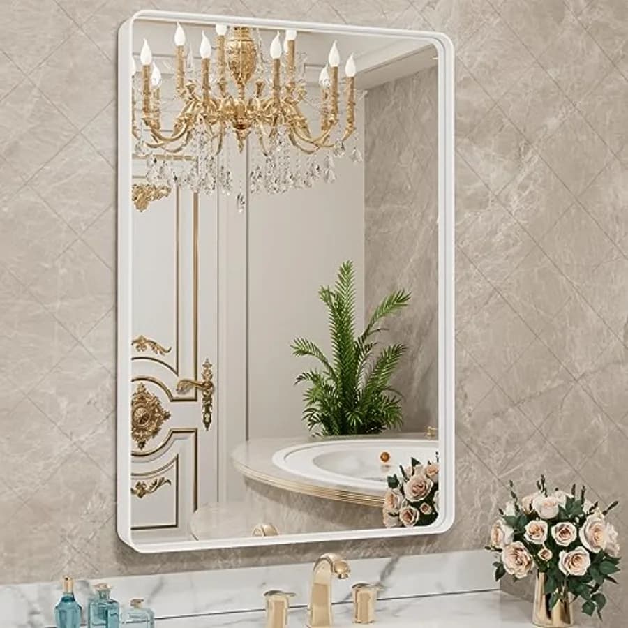 Specchio da Bagno con Cornice in Metallo 20x30 Pollici, Specchio da Parete per Bagno Stile Rustico, Grande Specchio Rettangolare Arrotondato, Antiruggine