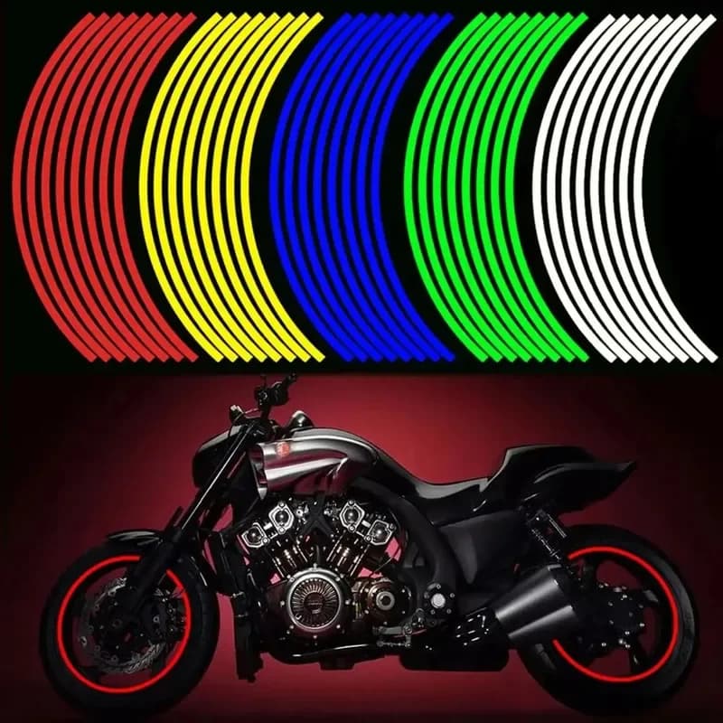 Strisce per styling auto Adesivi e decalcomanie riflettenti per ruote da moto per bici da motocross Nastro riflettente per cerchioni da 17/18 pollici