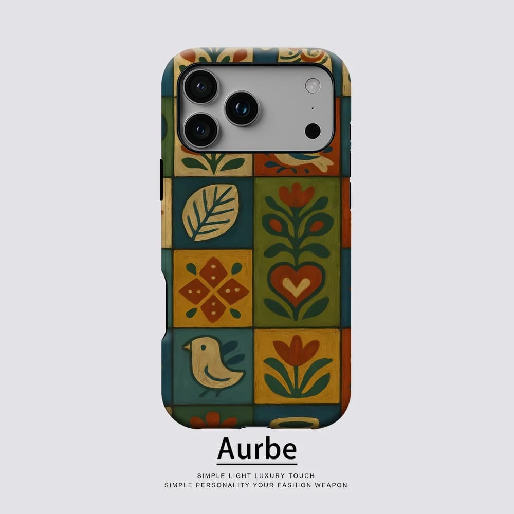 Folk Art Animal Tiles For Magnetic Phone Case For IPhone 17 16 15 14 13 Pro Max Plus Single Double-Layer Tough Case
