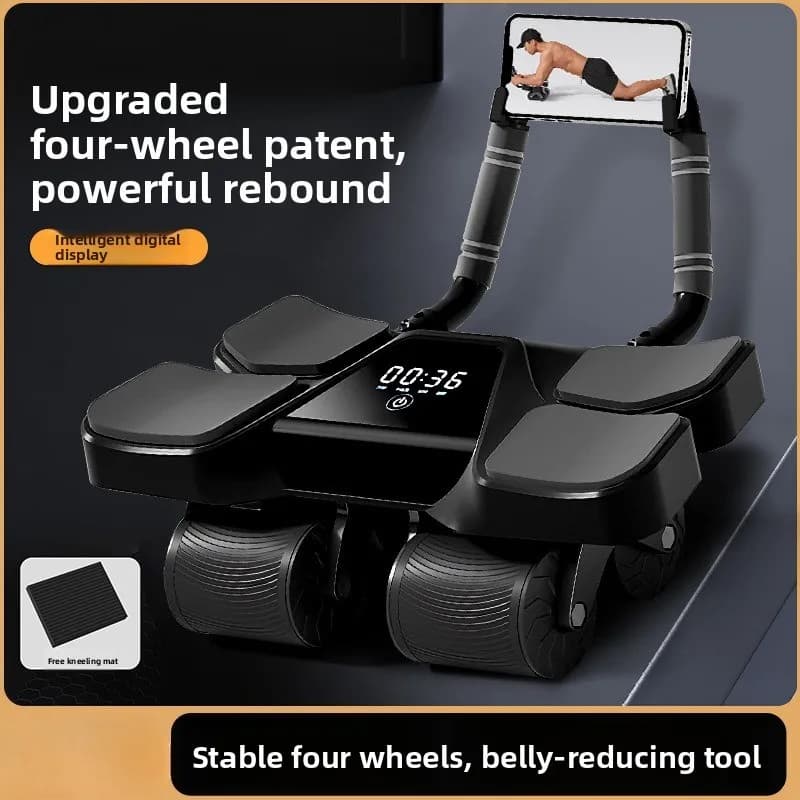 Large Screen Digital Display Four-wheel Abdominal Exercise Wheel, Elbow Support, Automatic Rebound Abdominal Exercise Ab Roller
