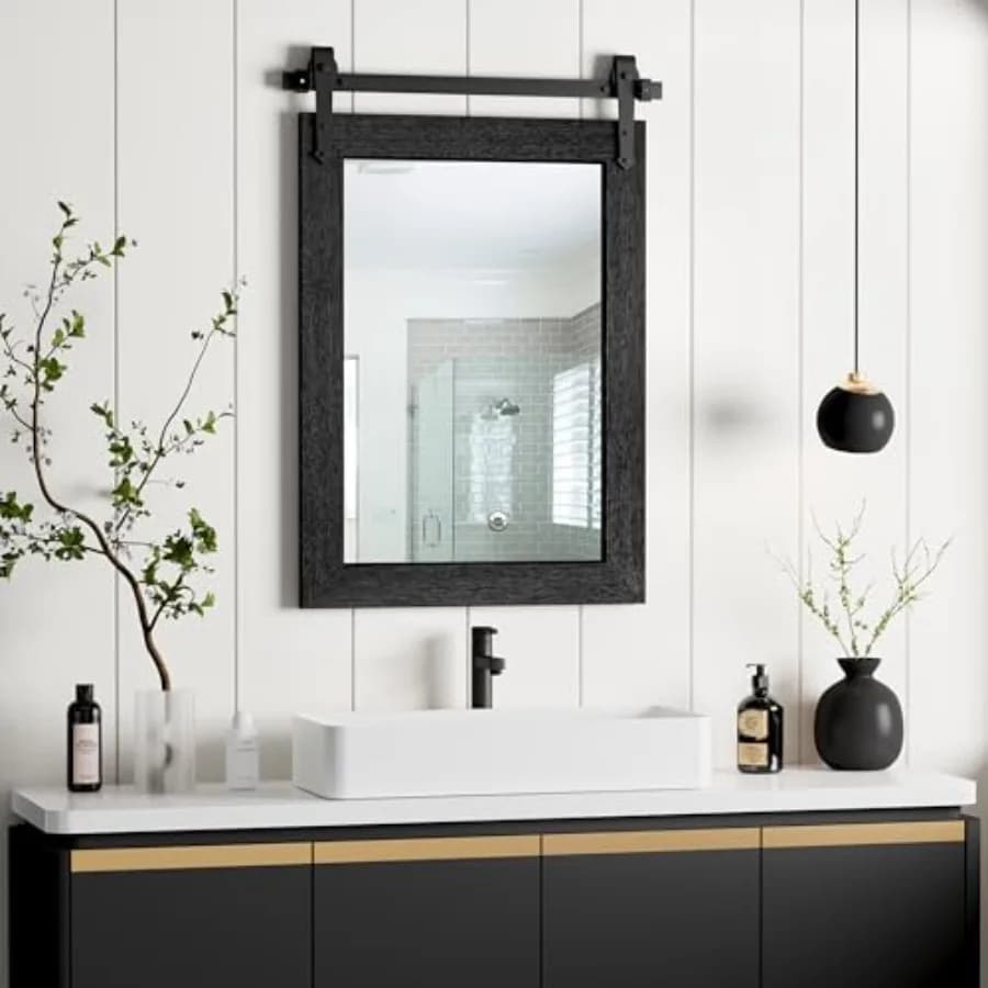 Specchio da Bagno Stile Rustico per Sopra il Lavabo 22"x32", Specchio da Parete per Bagno con Decorazioni Western, Li