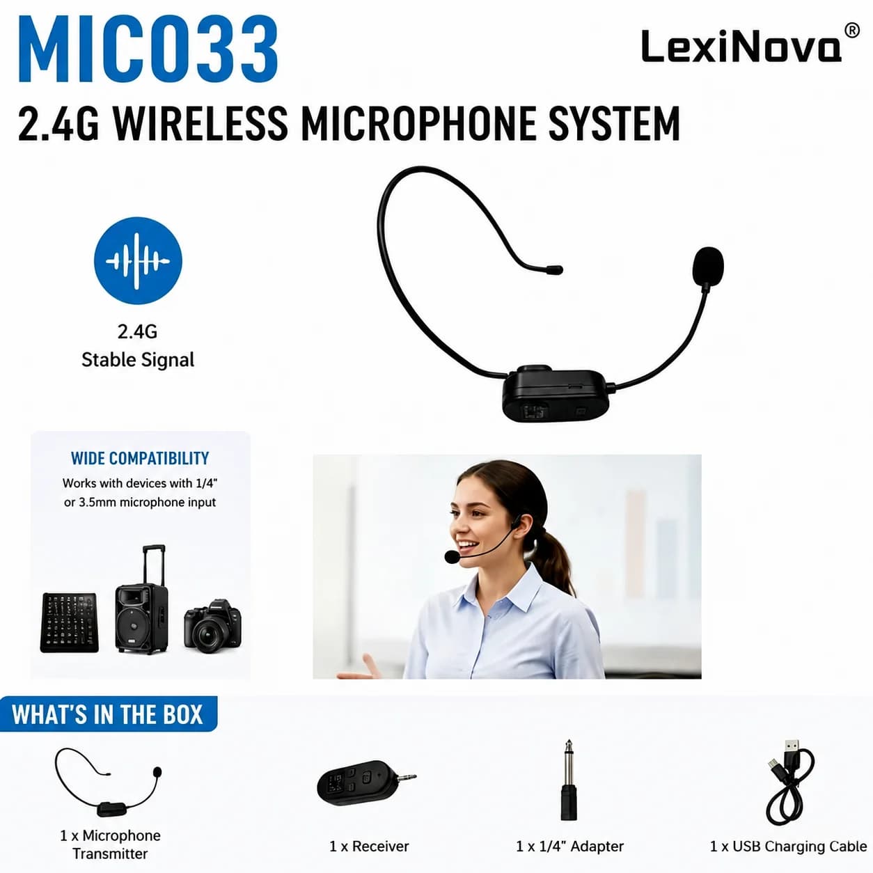 Microfono wireless 2.4G MIC033 a condensatore portatile per altoparlanti, insegnamento, gaming, riunioni, trasmissioni in diretta, interviste