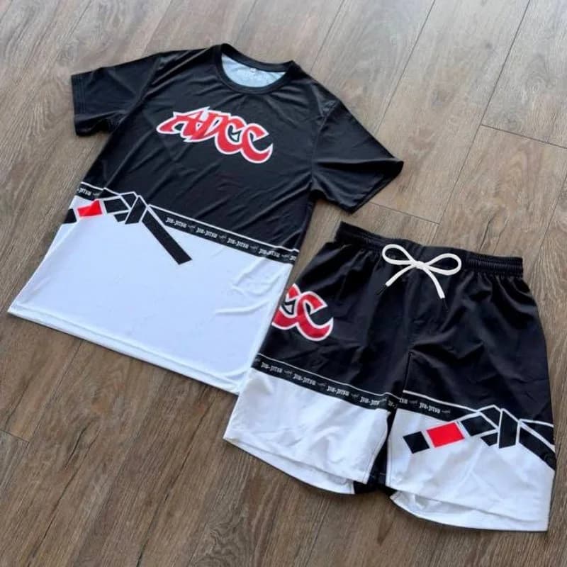 Nuova Tuta da Jiu-Jitsu Brasiliano 2026 ADCC Nera e Bianca ad Asciugatura Rapida Anti-Abrasione - Maglietta + Pantaloncini da Allenamento per Uomo