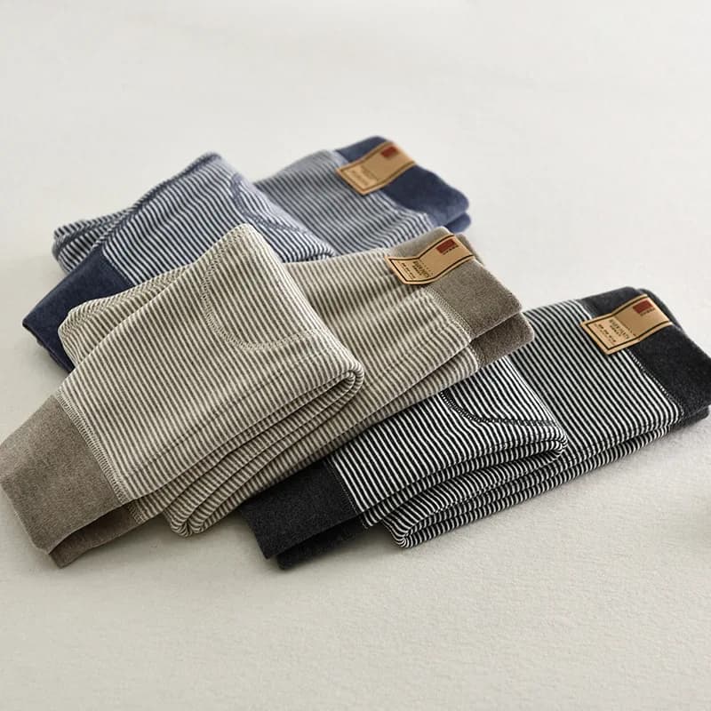 Kids Winter Warm Long Johns Infant Fashion Striped Pants Boys Double Layer Thickened Autumn Pant Girls Leggings 1-12Y Autumn