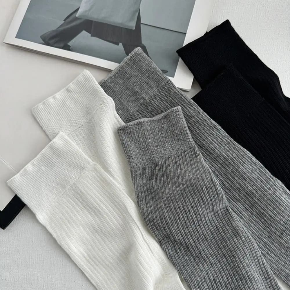 All Match Lolita JK Calf Socks Ultra-Thin Open Toe Knee High Socks Solid Color Cotton Mid-tube Stocking Summer