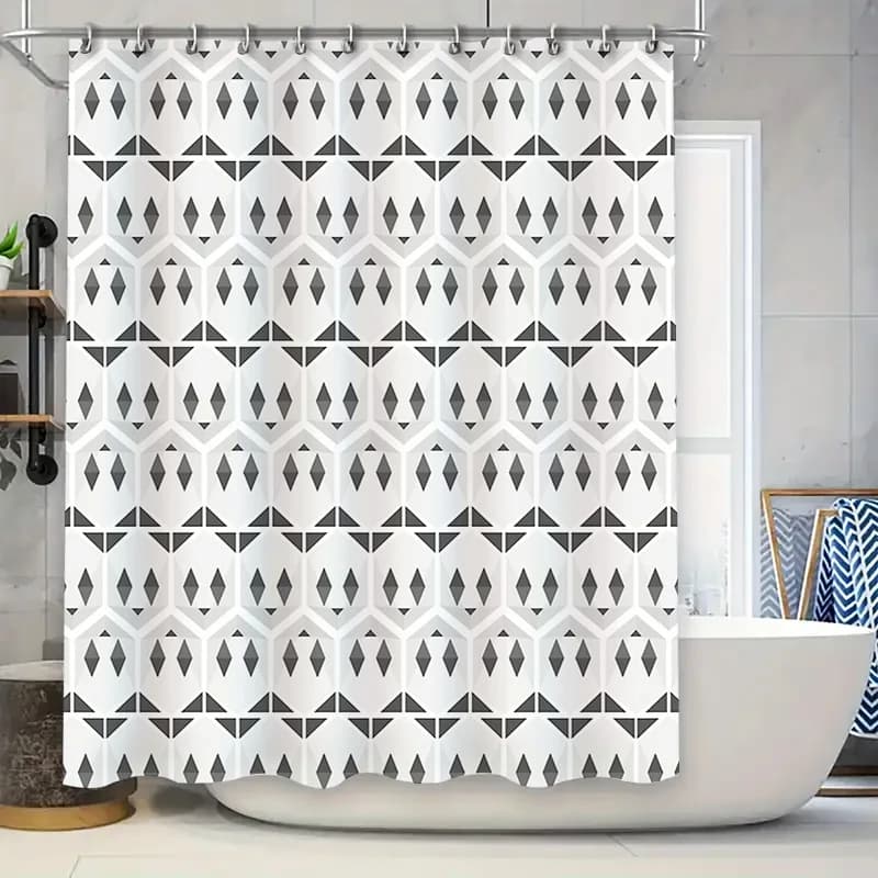 Tenda da doccia con motivo geometrico, astratto moderno, impermeabile, decorazione per il bagno, set di tessuti per la casa costiera della fattoria