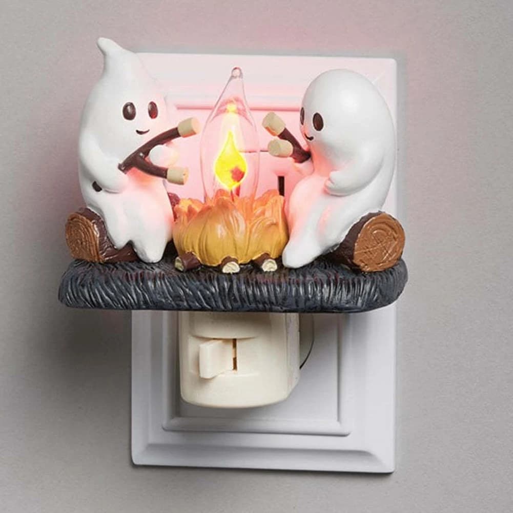 Luce notturna per falò fantasma Fuoco da campo fantasma Luce notturna tremolante LED Piccola luce notturna per falò finto Divertente luce notturna per Halloween