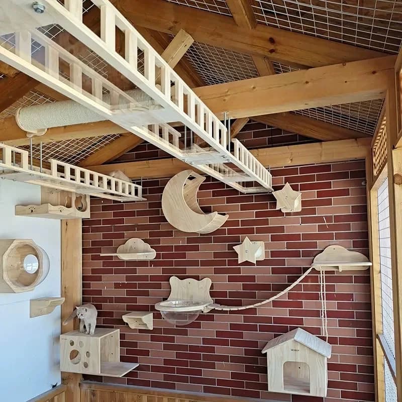 Amaca e Scala da Parete per Gatti, Albero per Gatti, Struttura per Arrampicata, Piattaforma di Salto, Arredamento in Legno per il Divertimento dei Felini