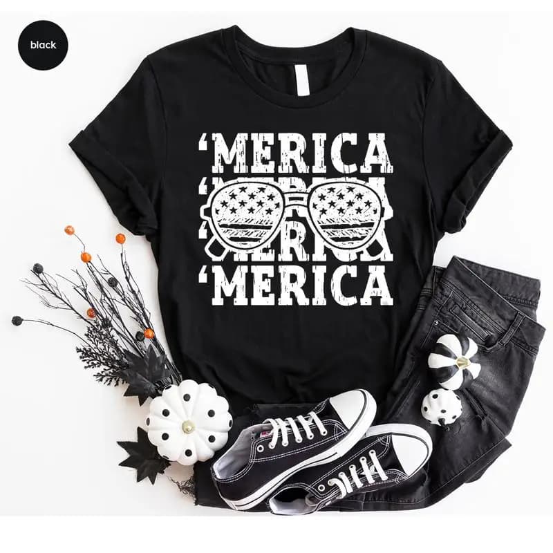 T-shirt with sunglasses America 4 July Independence Day Patriotic Commemorations Fourth