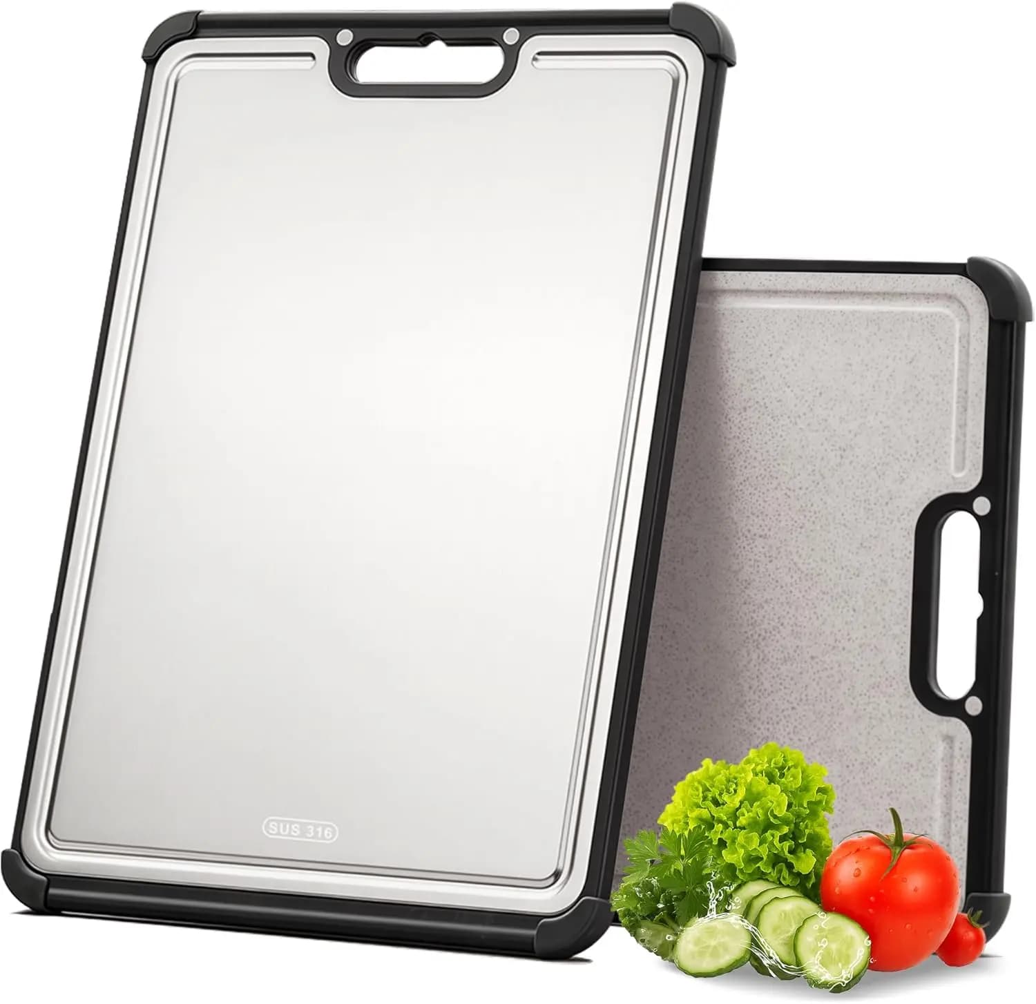 Tagliere Extra Large in Acciaio Inossidabile 316, 43x30 cm, Doppio Lato, Non Tossico, Ecologico, Essenziale per la Cucina