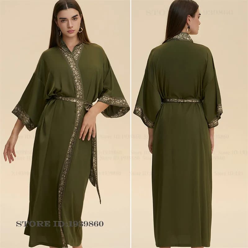 Silky Satin Long Robe Nightgown Elegant Women Kimono Gown Bathrobe Spring Summer Sleepwear Home Dress Sexy Lingerie Loungewear