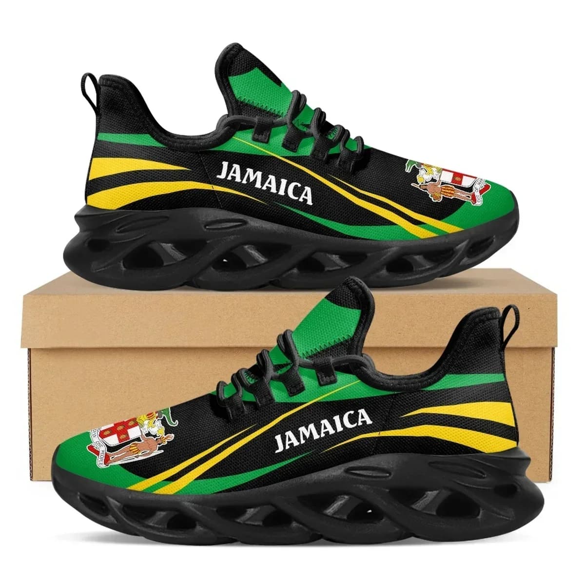Sneakers with Jamaica flag print, women's sports running shoes for outdoors, breathable, soft, fashionable sneakers, casual, for men