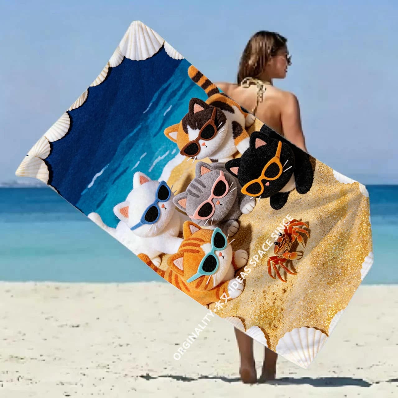 Cool Sunglasses Cats Beach Towel Patterned Sunscreen And Windproof Suitable For Swimming Pool Camping Travel
