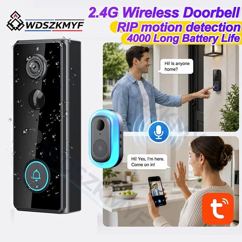Tuya WiFi doorbell 2-way Video Doorbell 1080P,Free cloud,waterproof,4000mAh battery,long standby,2MP HD Wireless Security Camera