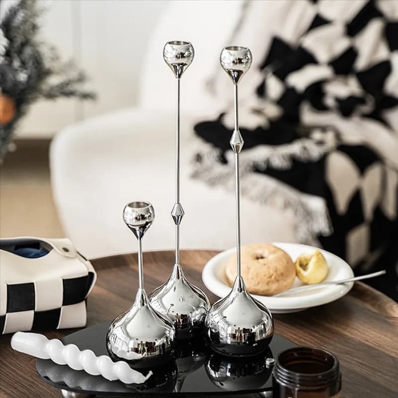 Portacandele in metallo PZHI argento, decorazione da tavolo d'arte romantica per la sala da pranzo di casa, candele per oggetti di scena per fotografia di matrimonio