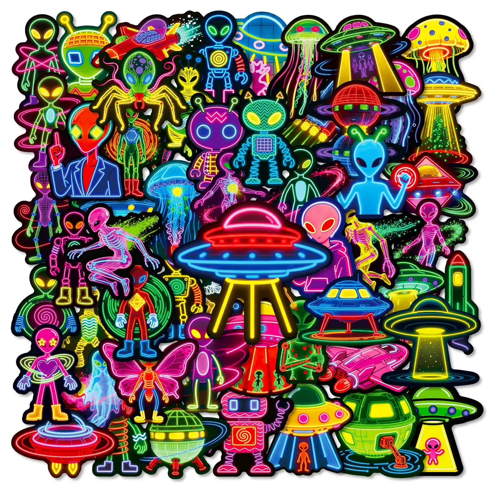 50 pezzi simpatici adesivi alieni decalcomanie UFO per telefono laptop scrapbook skateboard chitarra adesivi estetici graffiti fai da te