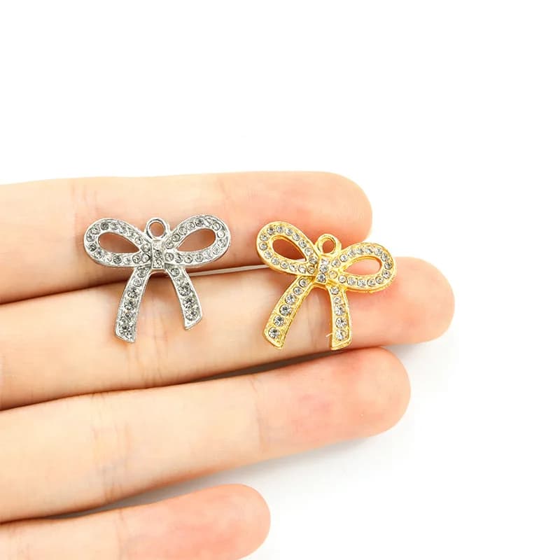 100PC/lot bowknot Pendant Charm crystal bow tie dangle charms 19x22mm Fit For Bracelet Necklace keychains making