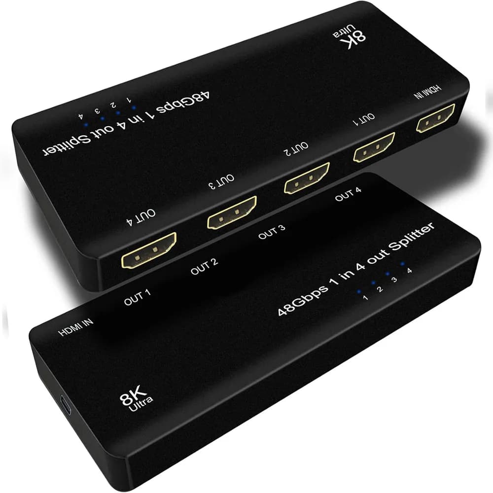 Splitter HDMI 8K 1 ingresso 4 uscite 8K@60Hz 4K@120Hz Adattatore duplicatore HDMI da 1 a 4 uscite contemporaneamente HD 3D HDCP1.4 per 4 display